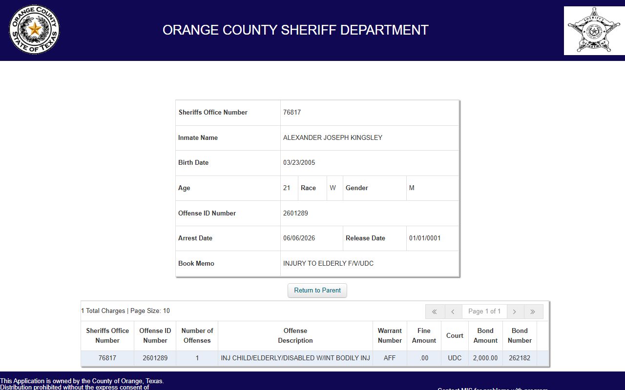 Orange County jail mugshots inspected inmate detail without visible booking photo